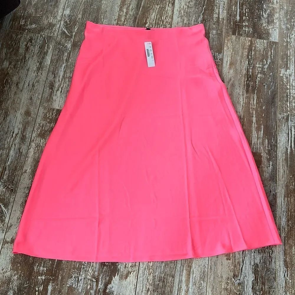 NWT J. Crew Neon Pink Silky Skirt size L